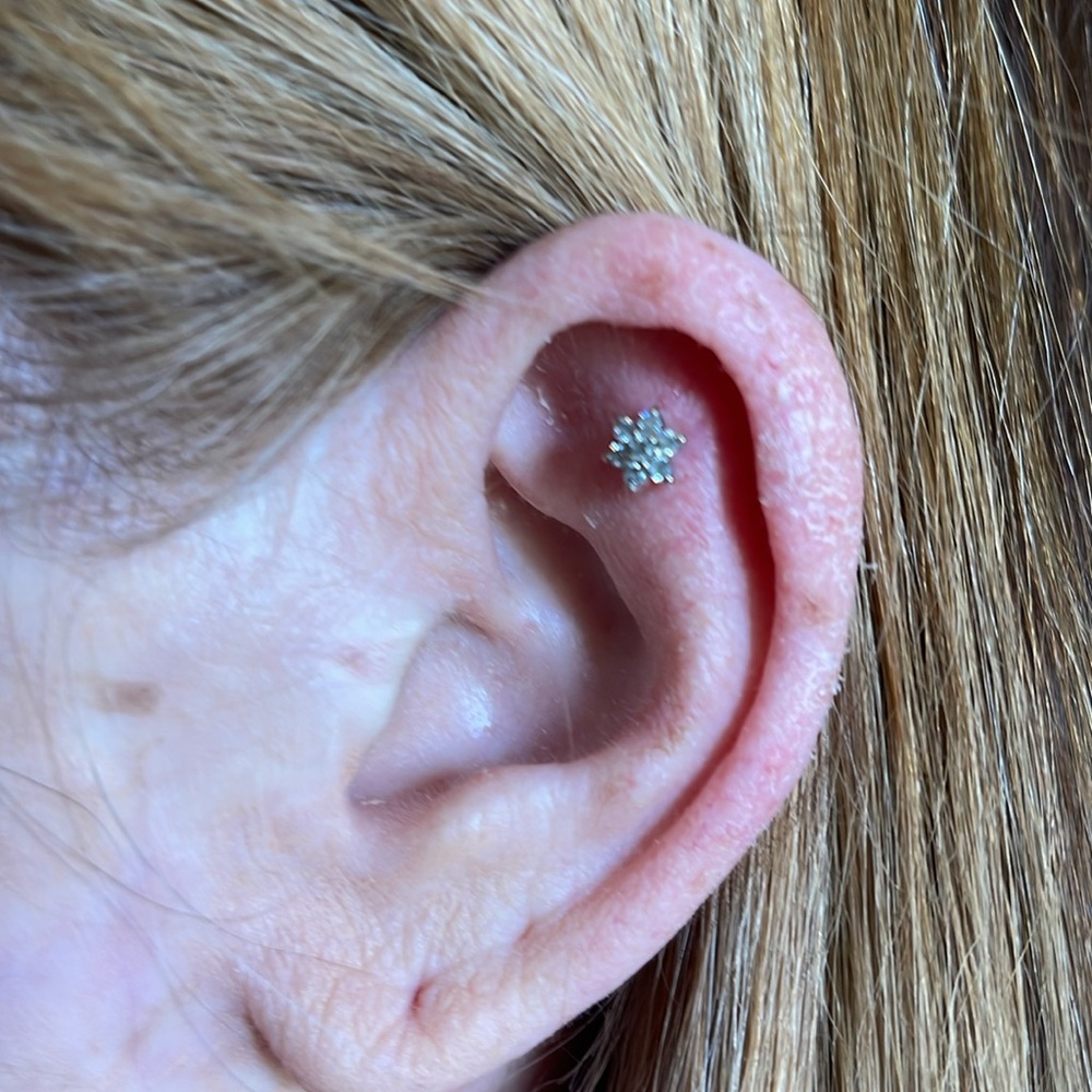 One Tiny Diamond Flower Stud Earring Set In 14k W… - image 4